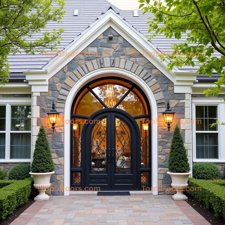 Ornate Double Door with Amber Glass