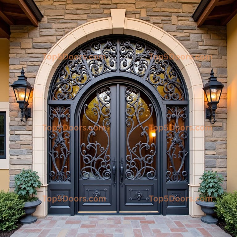 Ornate Glass and Metal Double Door