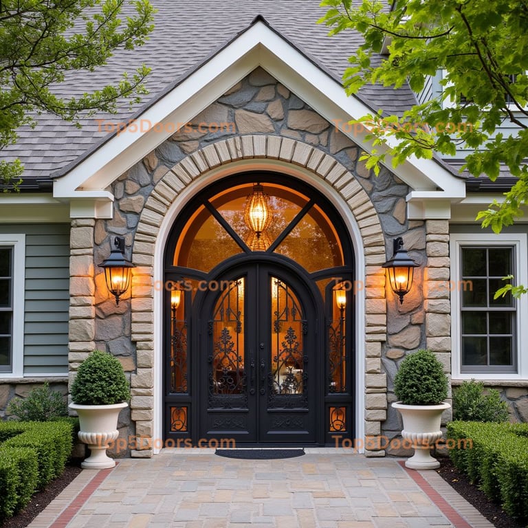 Ornate Metal Double Doors with Wrought Iron Detailing
