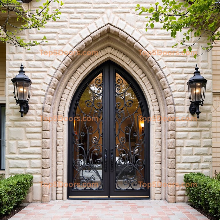 Pointed Arch Black Glass Doors