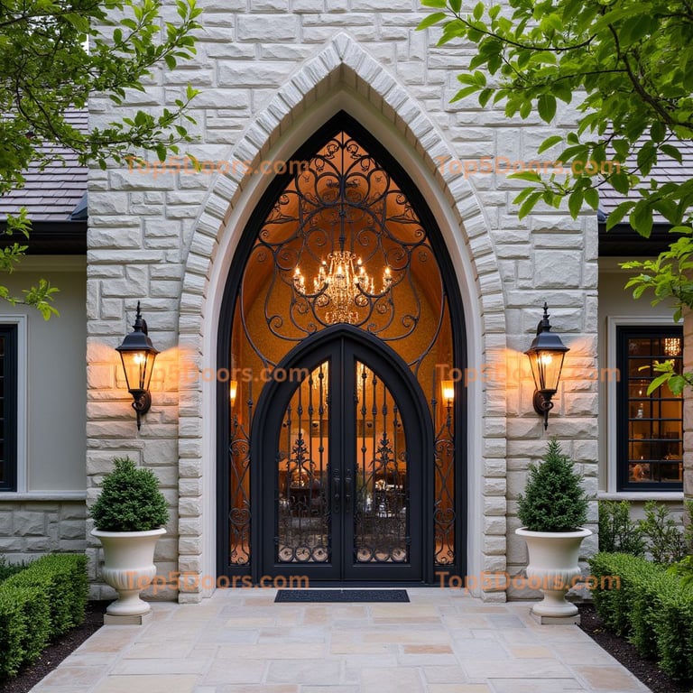 Pointed Arch Double Door with Metalwork