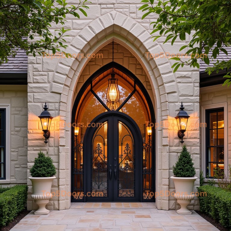 Pointed Arch Entrance with Wrought Iron