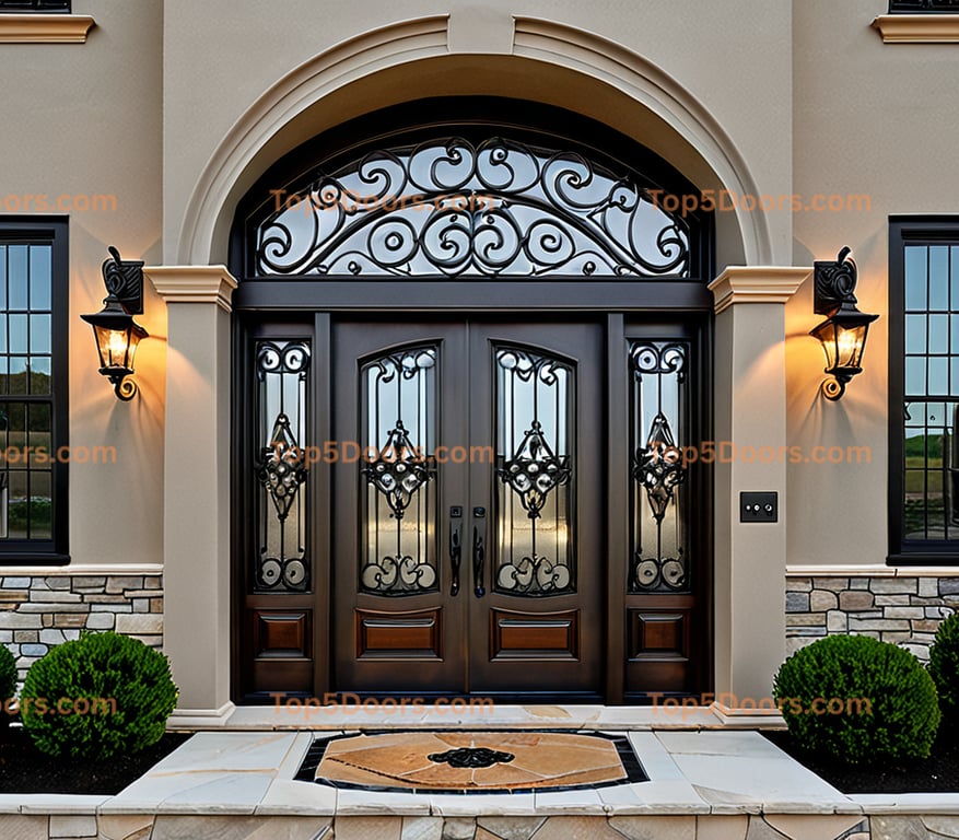Rhode Island wrought iron glass paneled tuscan Door