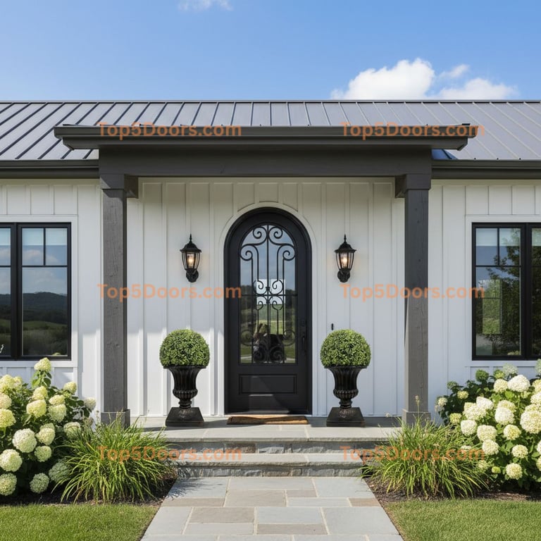 Rustic Double Entry Door with Hand-Forged Details