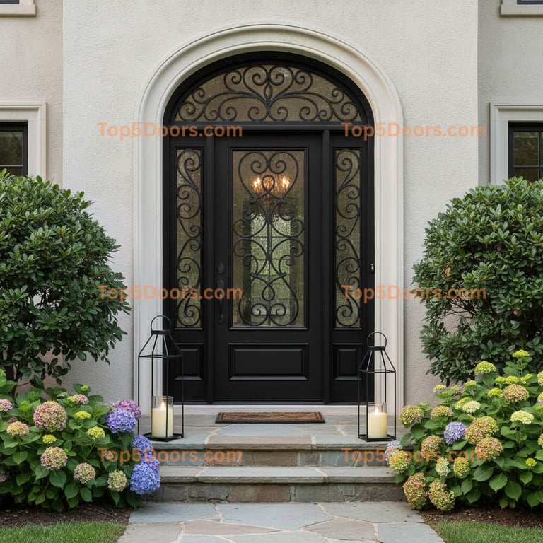 Spanish Glass Panel Door with Decorative Scrollwork