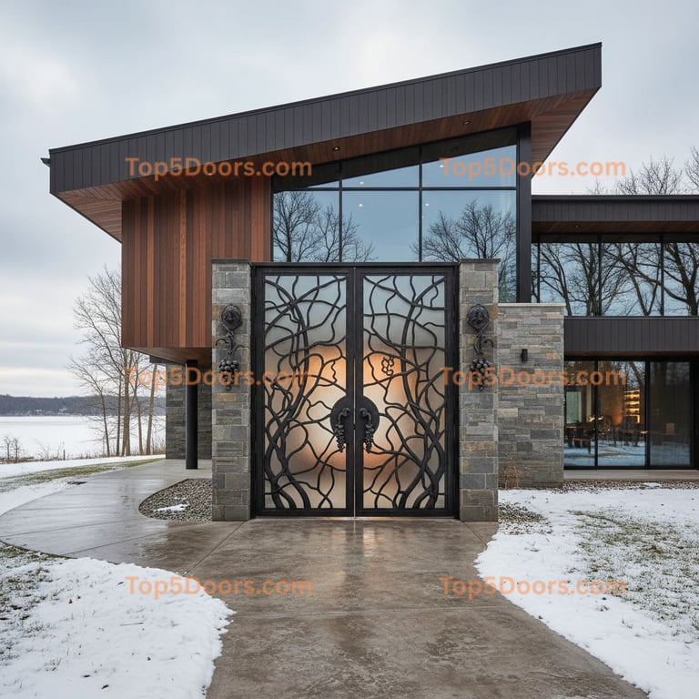 Stylized Iron Entrance Door for Modern Mansion