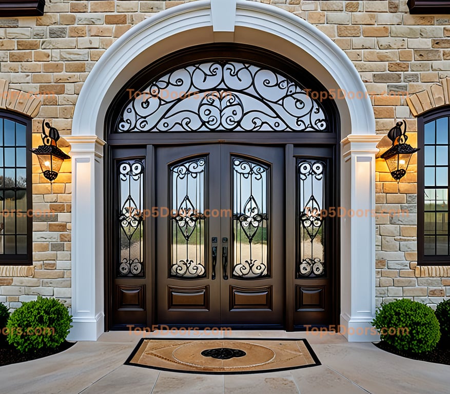 Texas wrought iron glass paneled french country Door