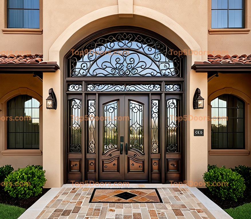 Texas wrought iron glass paneled mediterranean Door