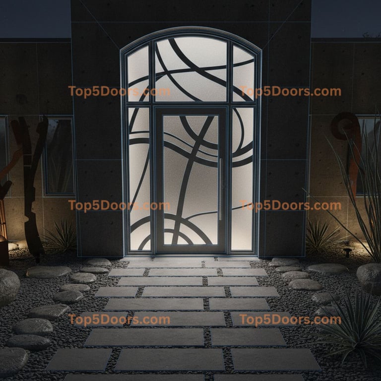 Texas wrought iron glass paneled japanese zen Door
