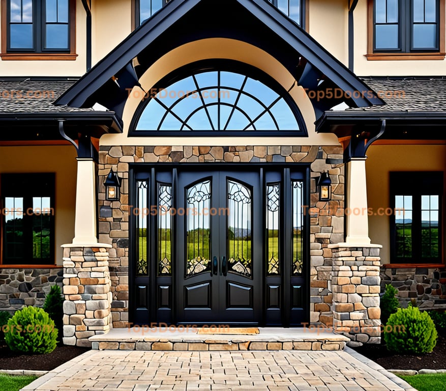 Vermont wrought iron glass paneled mountain lodge Door