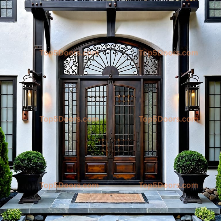 Washington wrought iron glass paneled japanese zen Door