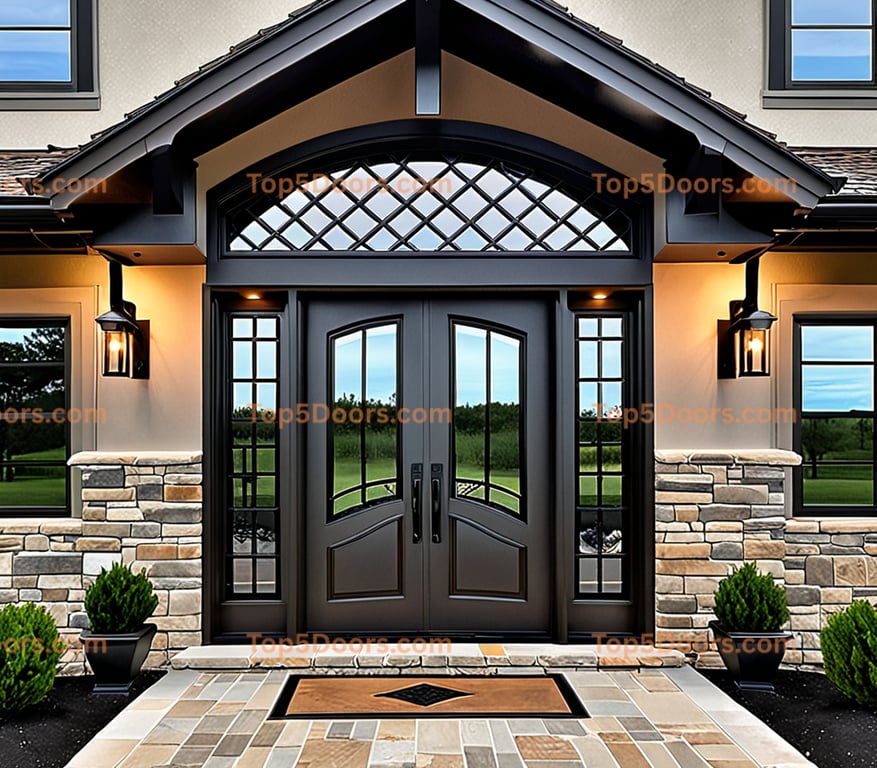 Wisconsin wrought iron glass paneled mountain lodge Doo