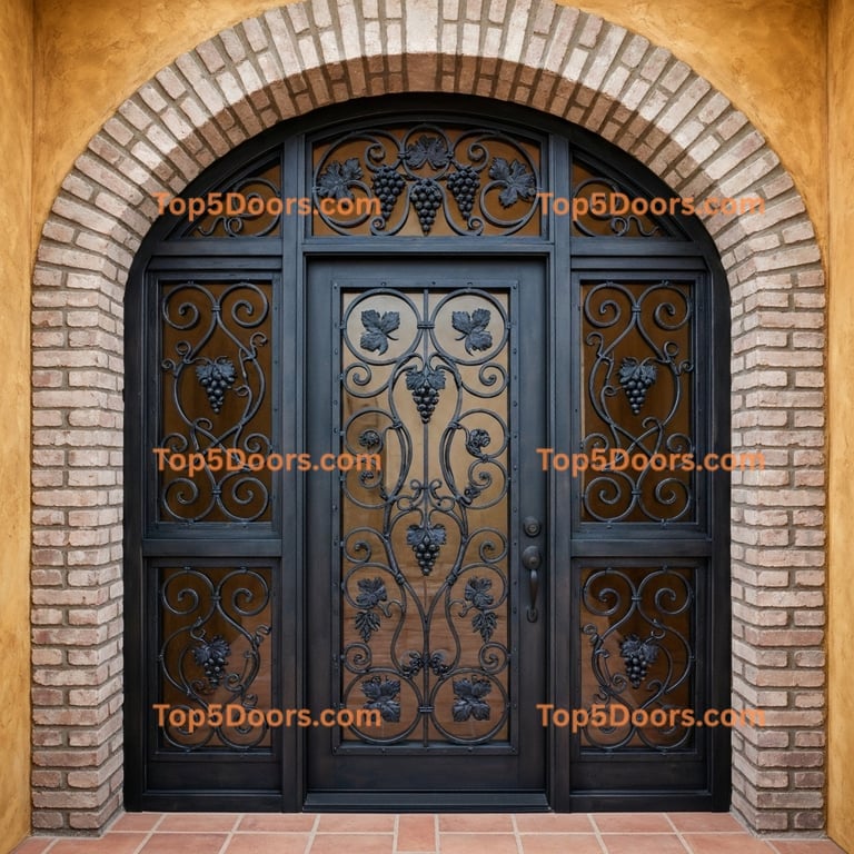 Wooden Double Door with Wrought Iron Design