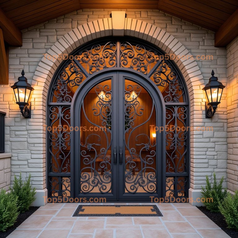 Wrought Iron and Glass Double Door