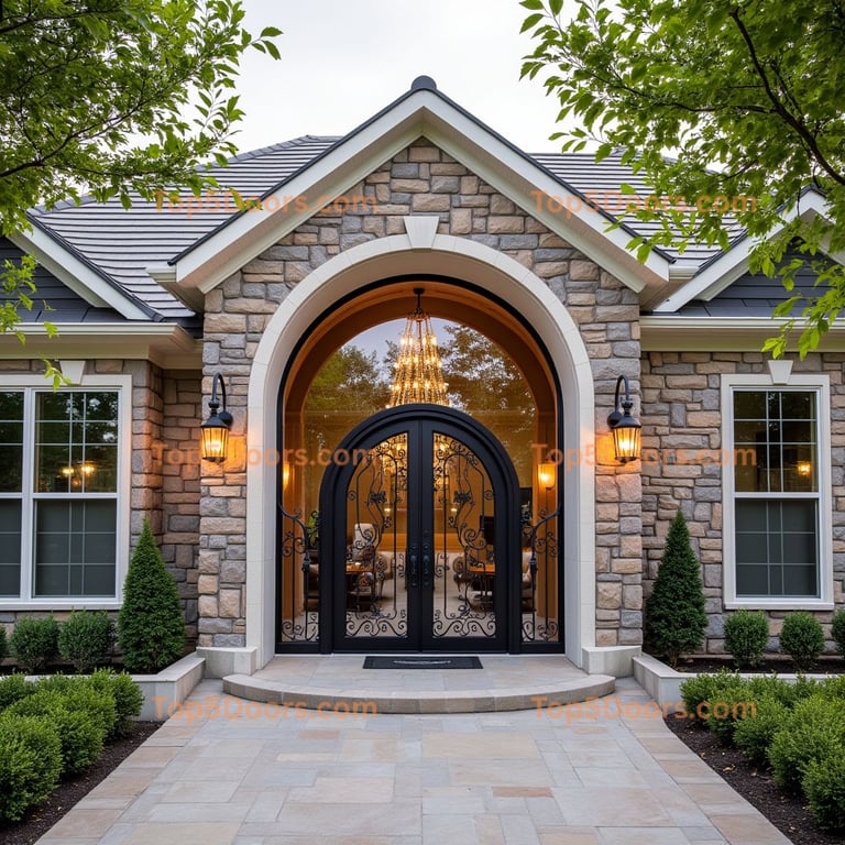 Wrought Iron Double Door with Arched Entryway