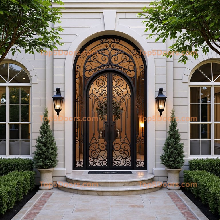 Wrought Iron Double Door with Arched Entryway