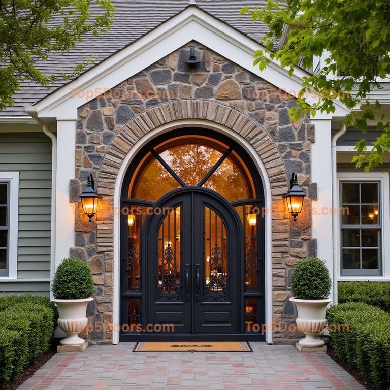 Wrought Iron Double Door with Arched Opening
