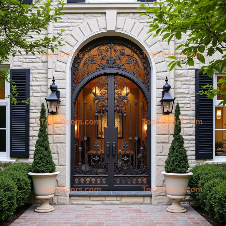 Wrought Iron Double Door with Arched Top