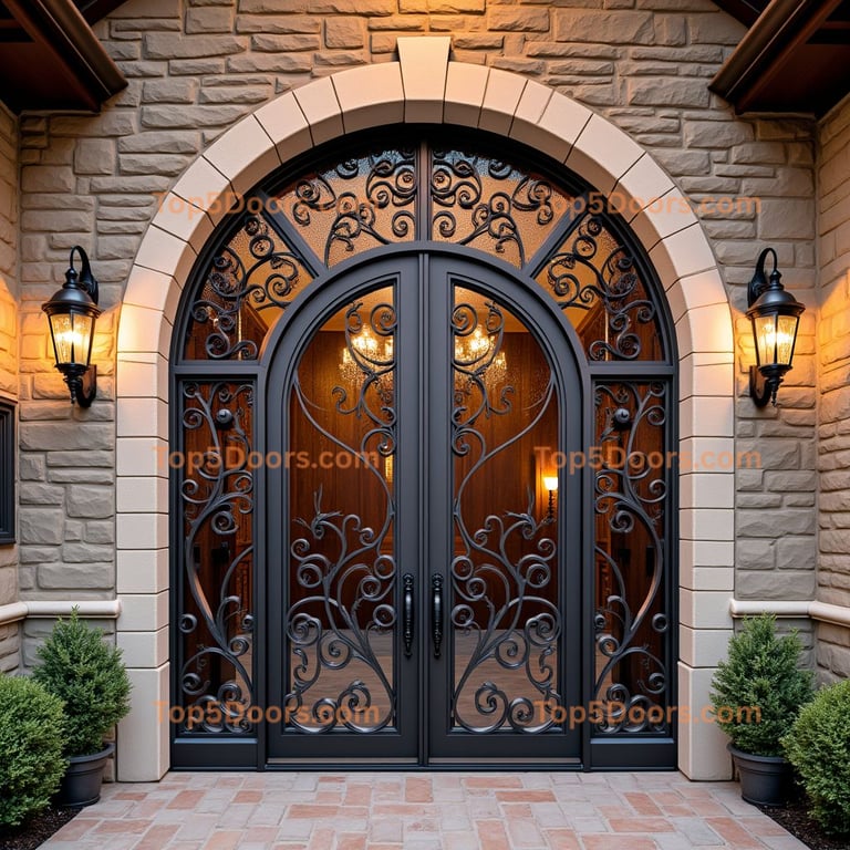 Wrought Iron Double Door with Arched Top