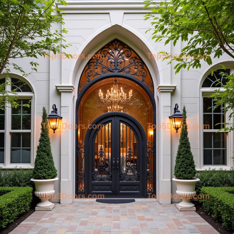 Wrought Iron Double Door with Arched Top