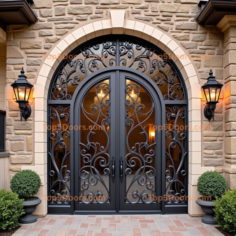 Wrought Iron Double Door with Arched Top