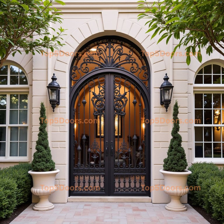 Wrought Iron Double Door with Arched Top