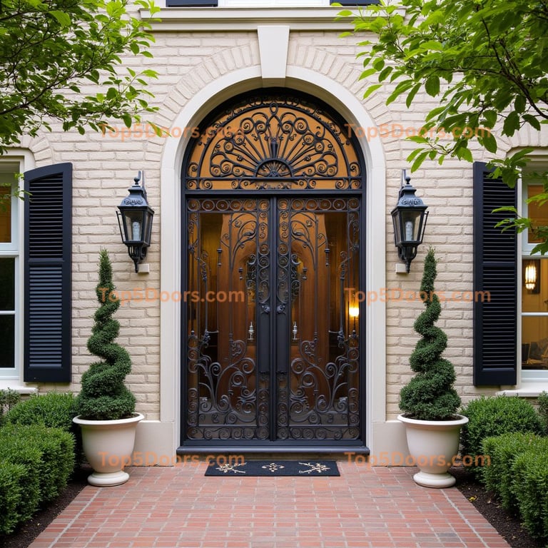 Wrought Iron Double Door with Arched Top