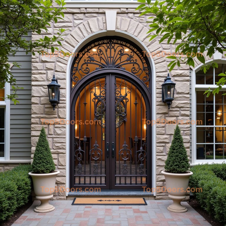 Wrought Iron Double Door with Arched Top