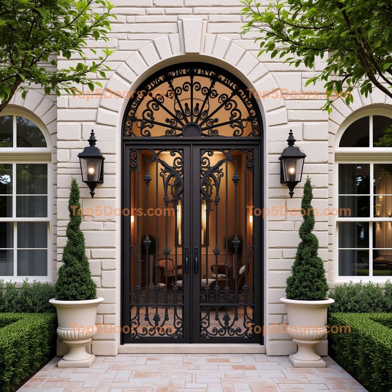 Wrought Iron Double Door with Brick Archway