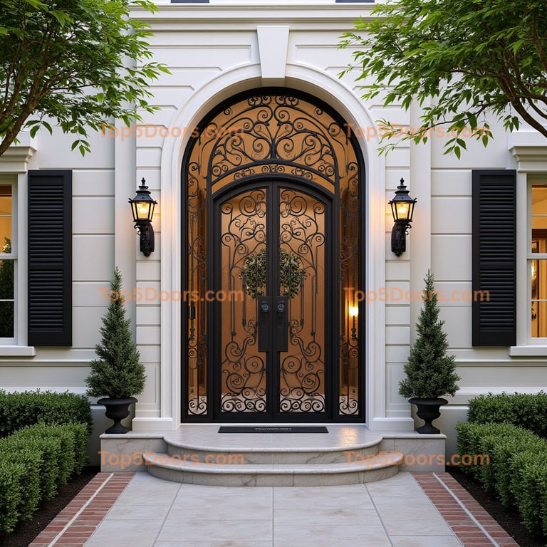Wrought Iron Double Door with Frosted Glass