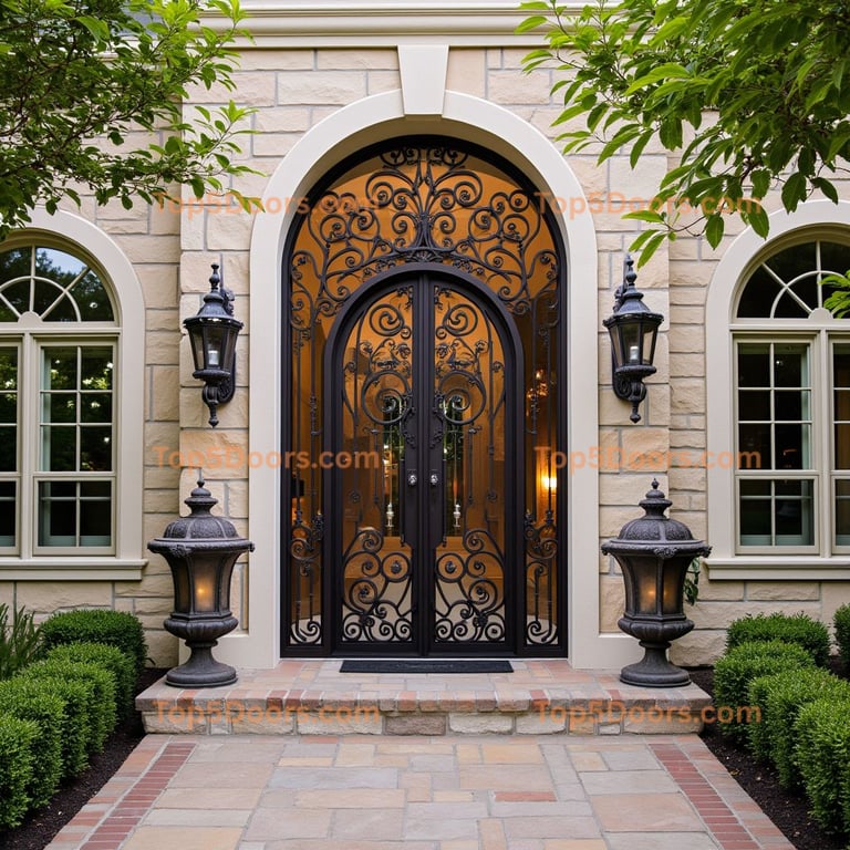 Wrought Iron Double Door with Amber Glass