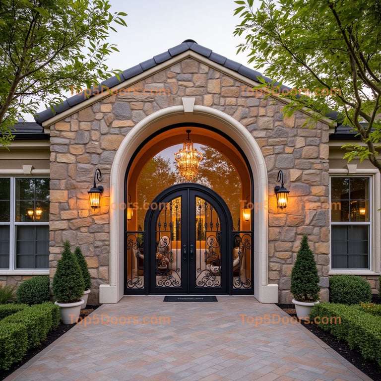 Wrought Iron Double Door with Arched Opening