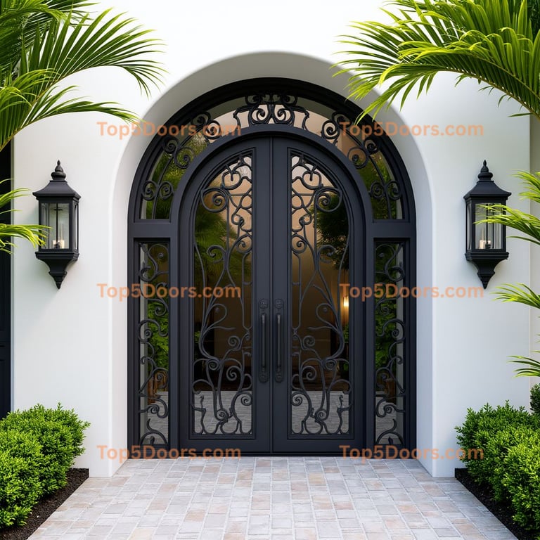 Wrought Iron Double Door with Arched Top