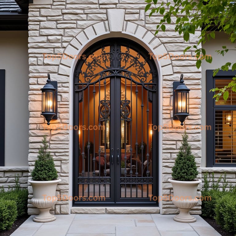 Wrought Iron Double Door with Arched Top