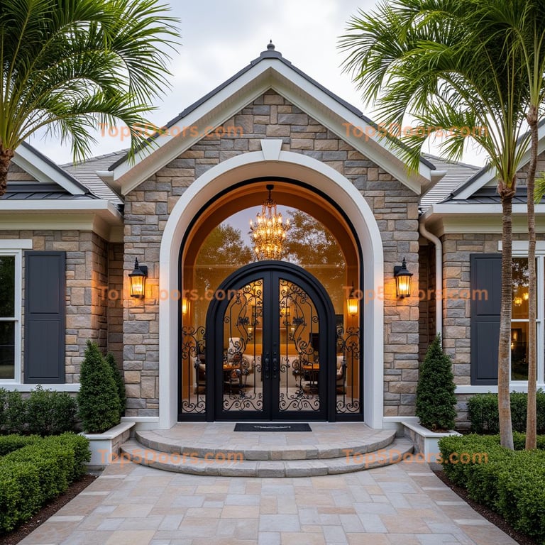Wrought Iron Double Door with Arched Top