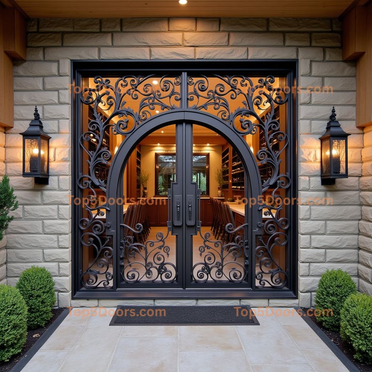 Wrought Iron Double Door with Floral Metalwork