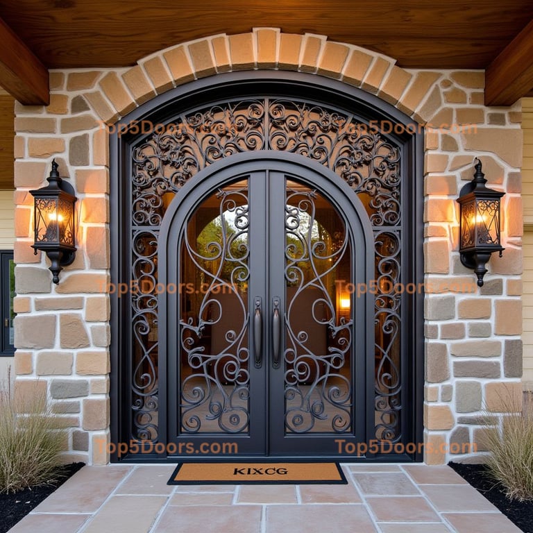 Wrought Iron Double Door with Floral Pattern
