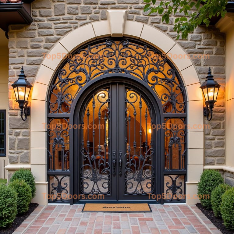 Wrought Iron Double Door with Floral Patterns