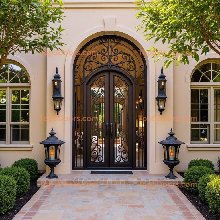 Wrought Iron Double Door with Glass