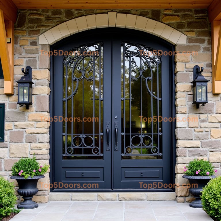 Wrought Iron Double Door with Glass Panes