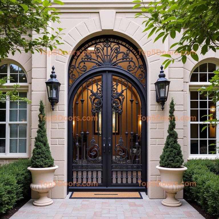 Wrought Iron Double Door with Lanterns