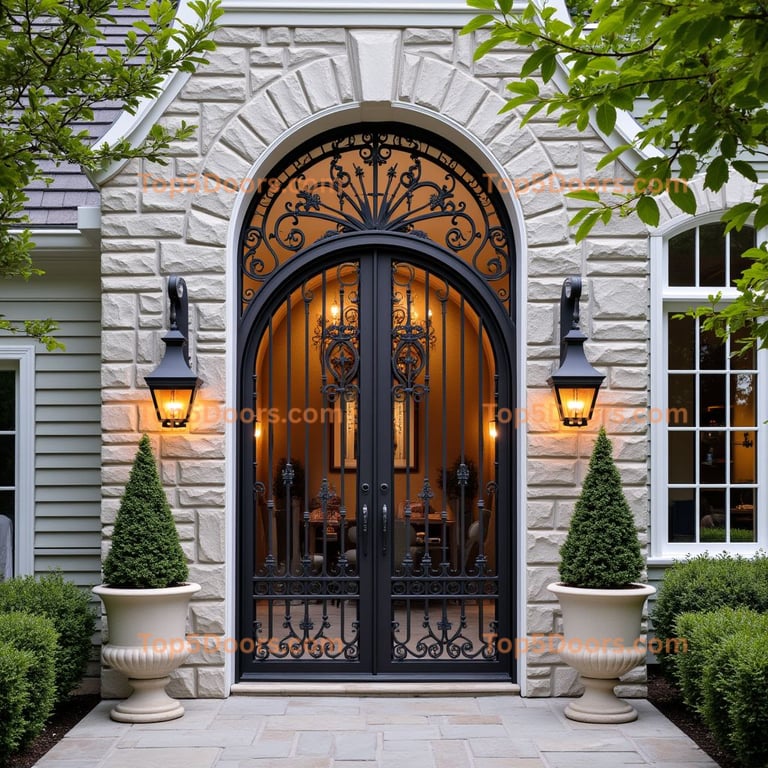 Wrought Iron Double Door with Lanterns