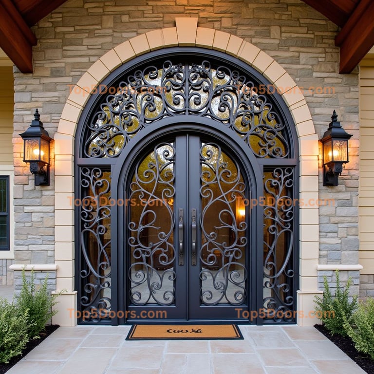Wrought Iron Double Door with Ornate Metalwork
