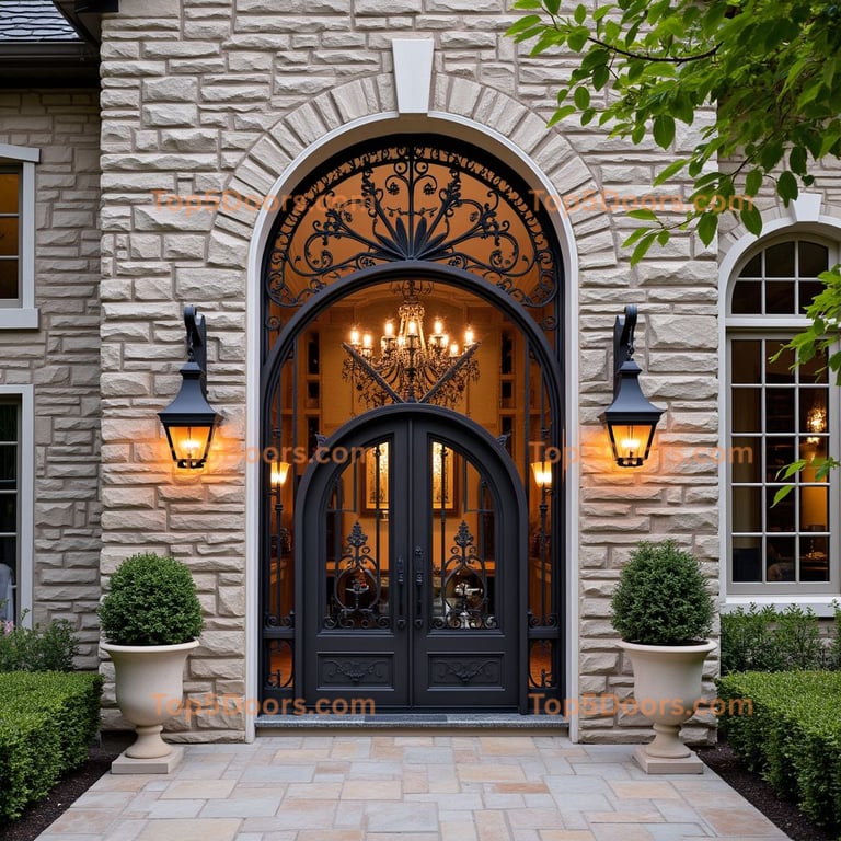 Wrought Iron Double Door with Scrollwork