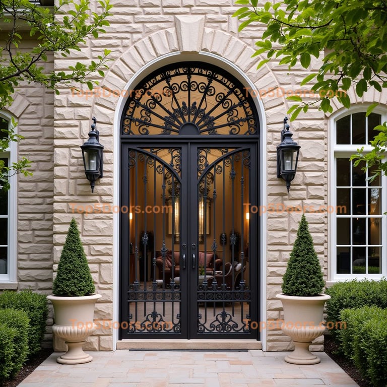 Wrought Iron Double Door with Scrollwork