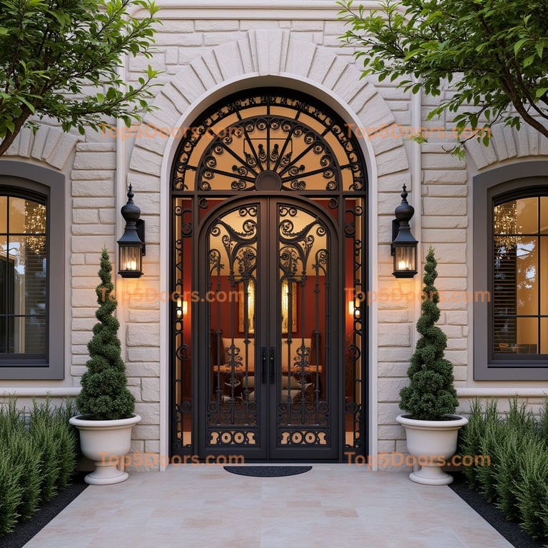 Wrought Iron Double Door with Sunburst Pattern