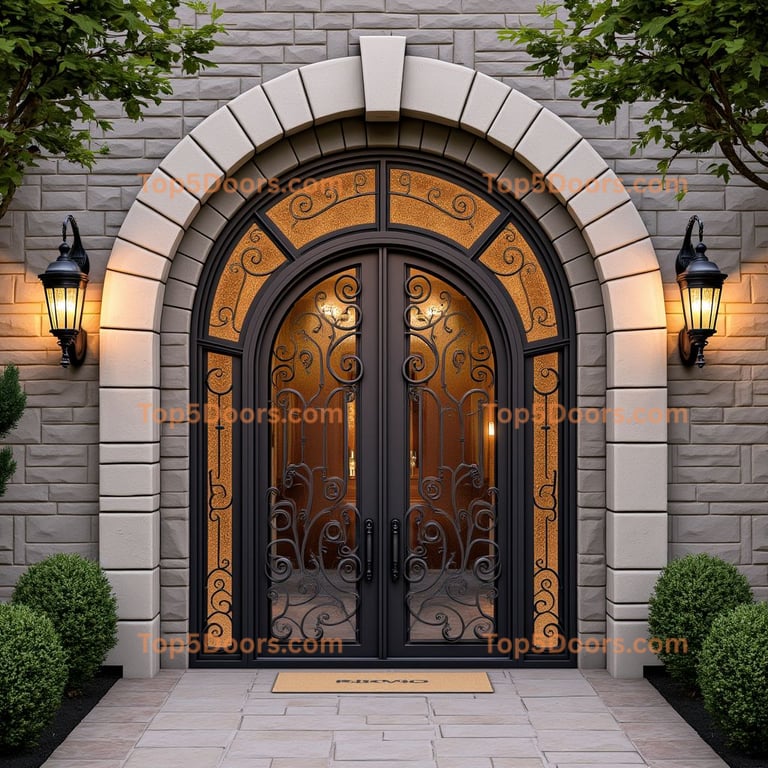 Wrought Iron Double Doors in Arched Entryway