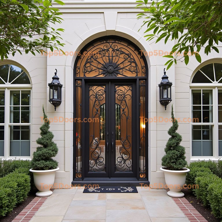 Wrought Iron Double Doors with Arched Top