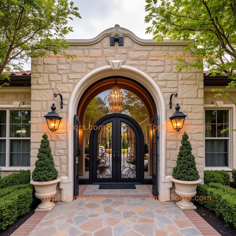 Wrought Iron Double Doors with Chandelier