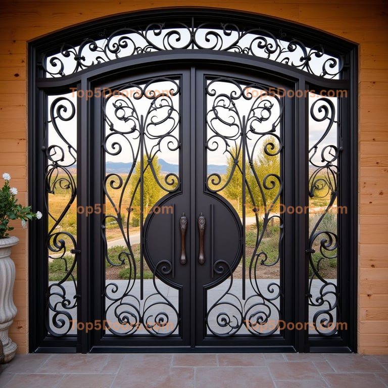 Wrought Iron Double Doors with Floral Motifs